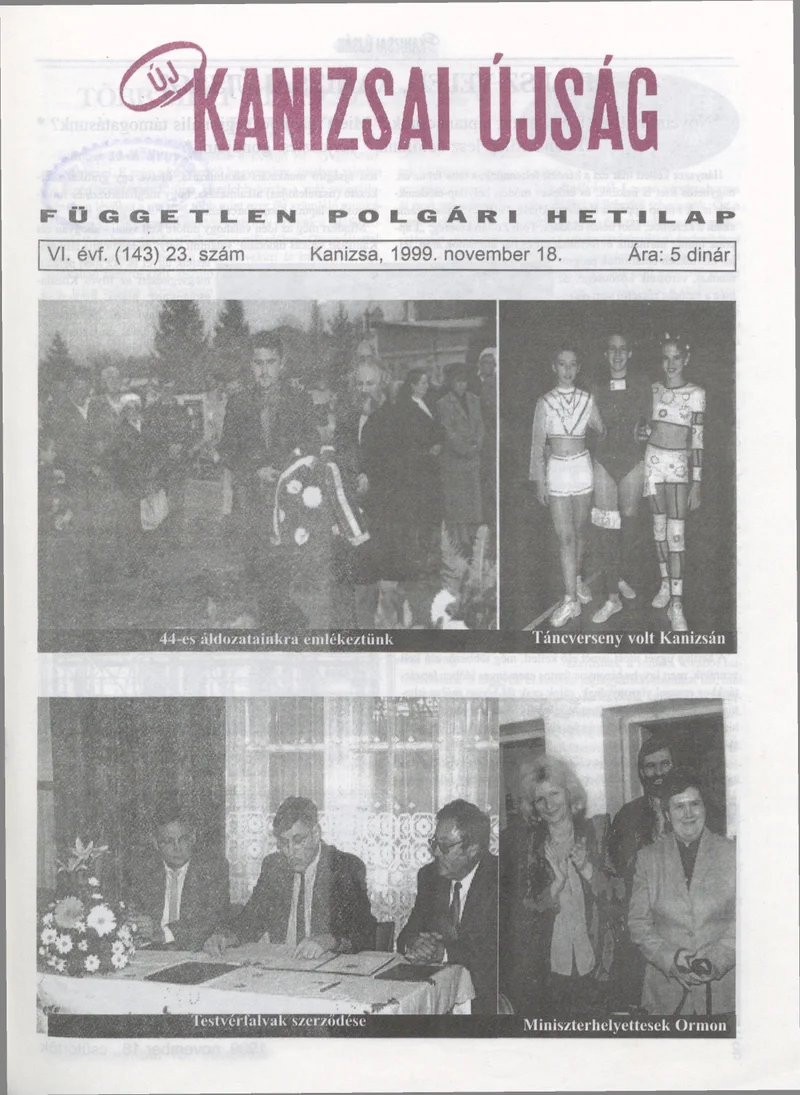 Új Kanizsai Újság, 6. évf. 1999. november 18. 23. sz.