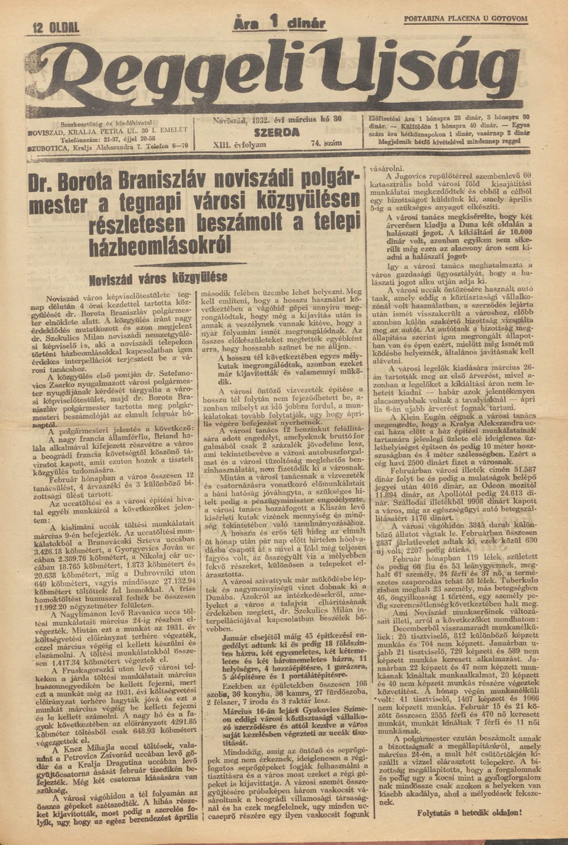 Reggeli Újság, 13. évf. 1932. március 30. 74. sz.