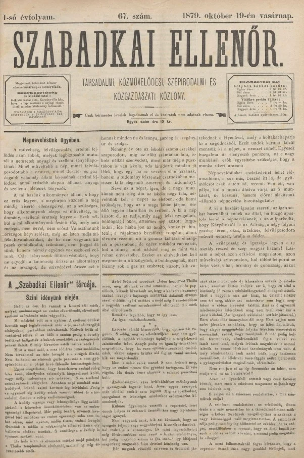 Szabadkai Ellenőr, 1. évf. 1879. október 19. 67. sz.