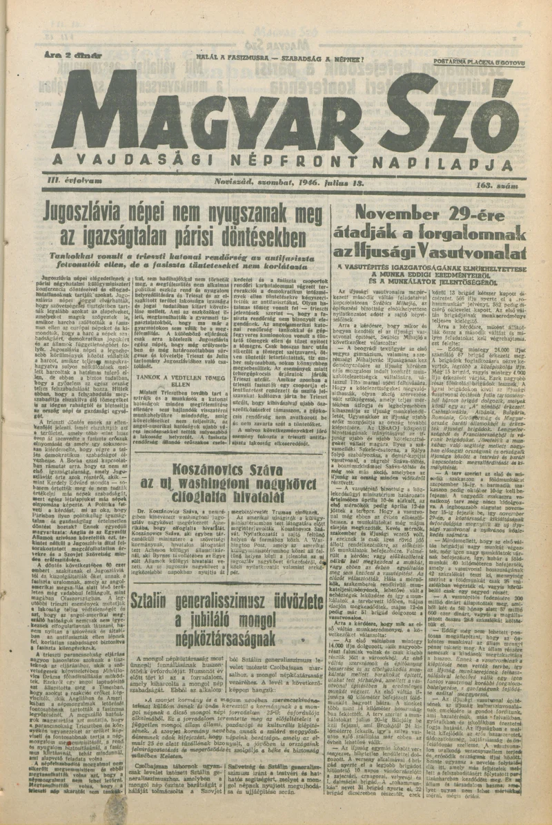Magyar Szó, 3. évf. 1946. július 13. 164. sz. 1–8. oldal