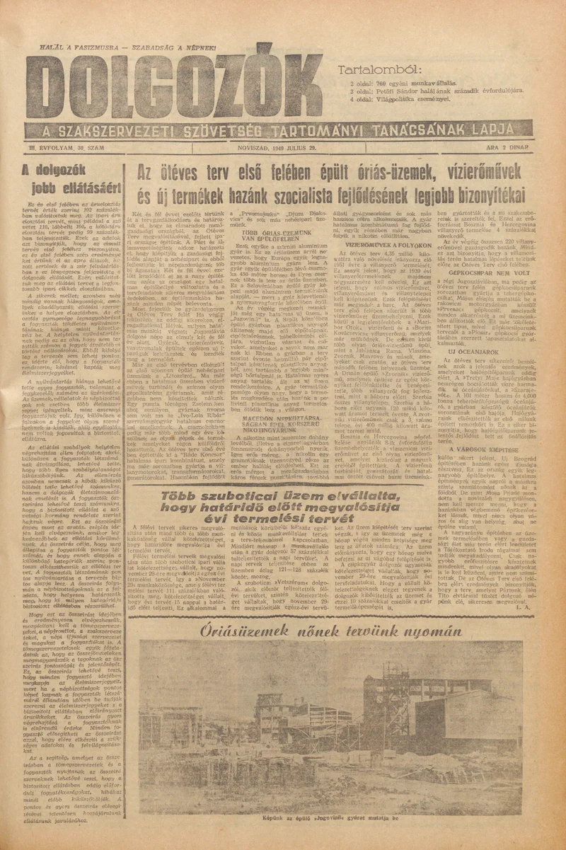 Dolgozók, 3. évf. 1949. július 29. 30. sz.