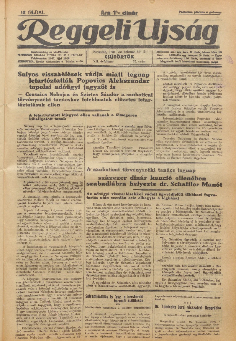 Reggeli Újság, 12. évf. 1931. február 12. 35. sz.