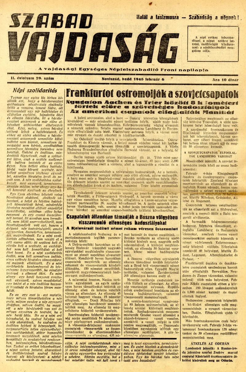 Szabad Vajdaság, 2. évf. 1945. február 6. 29. sz.