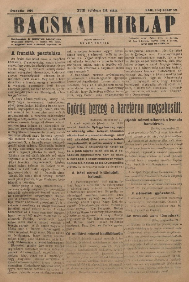 Bácskai Hirlap, 18. évf. 1914. szeptember 22. 214. sz.