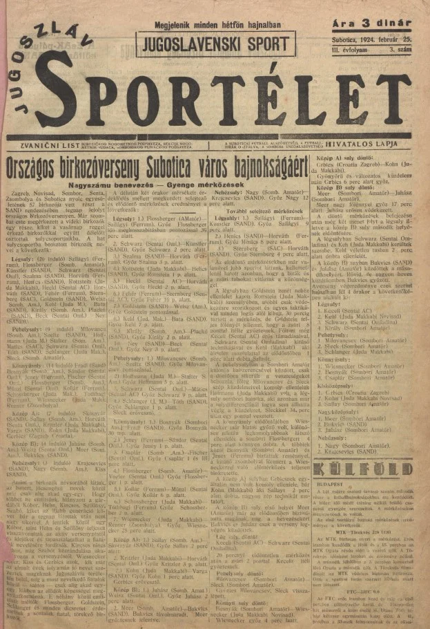 Jugoszláv sportélet, 3. évf. 1924. február 25. 3. sz.