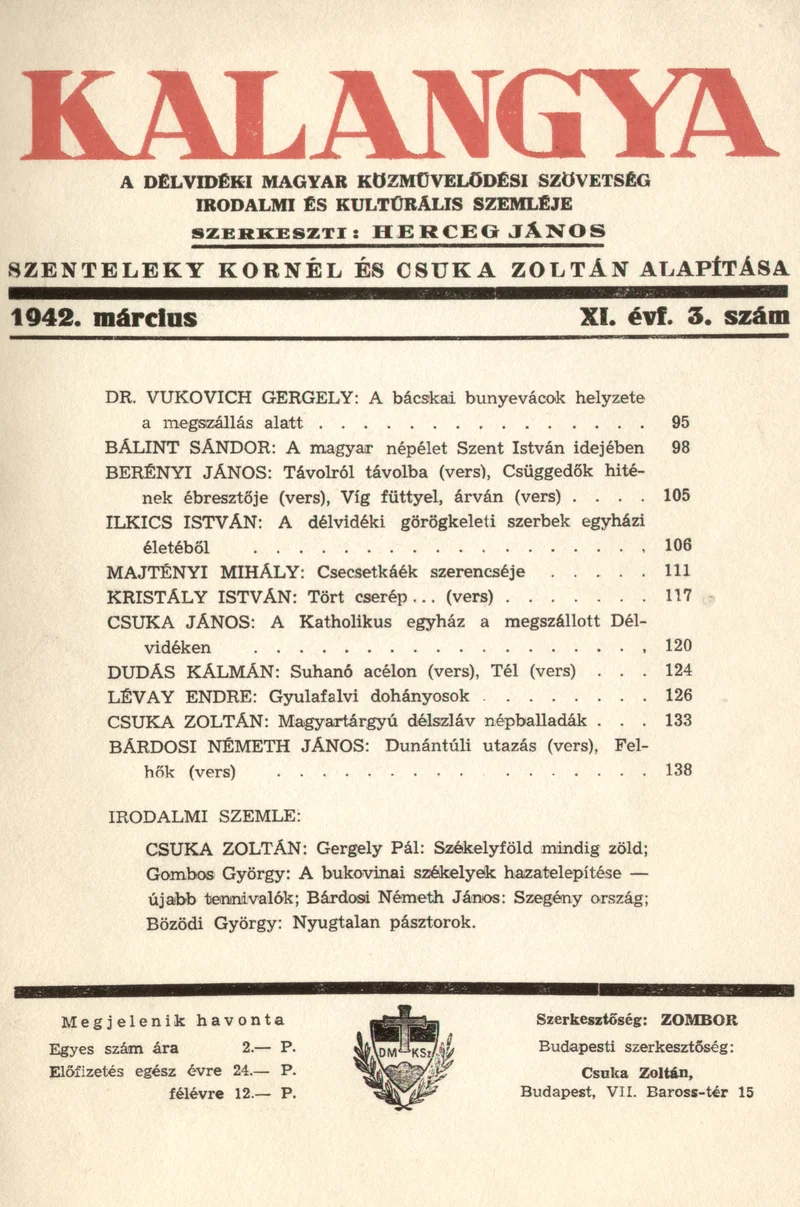 Kalangya, 11. évf. 1942. március. 3. sz. 95–142. oldal