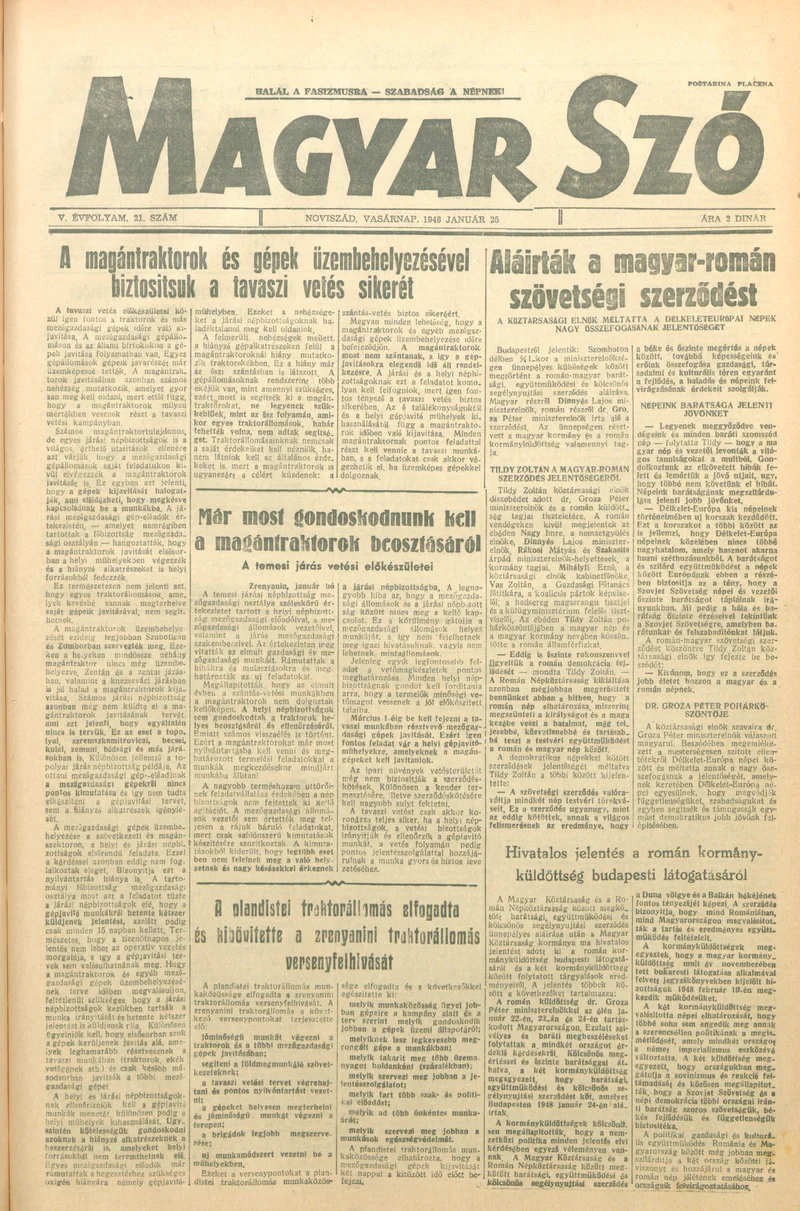 Magyar Szó, 5. évf. 1948. január 25. 21. sz. 1–8. oldal