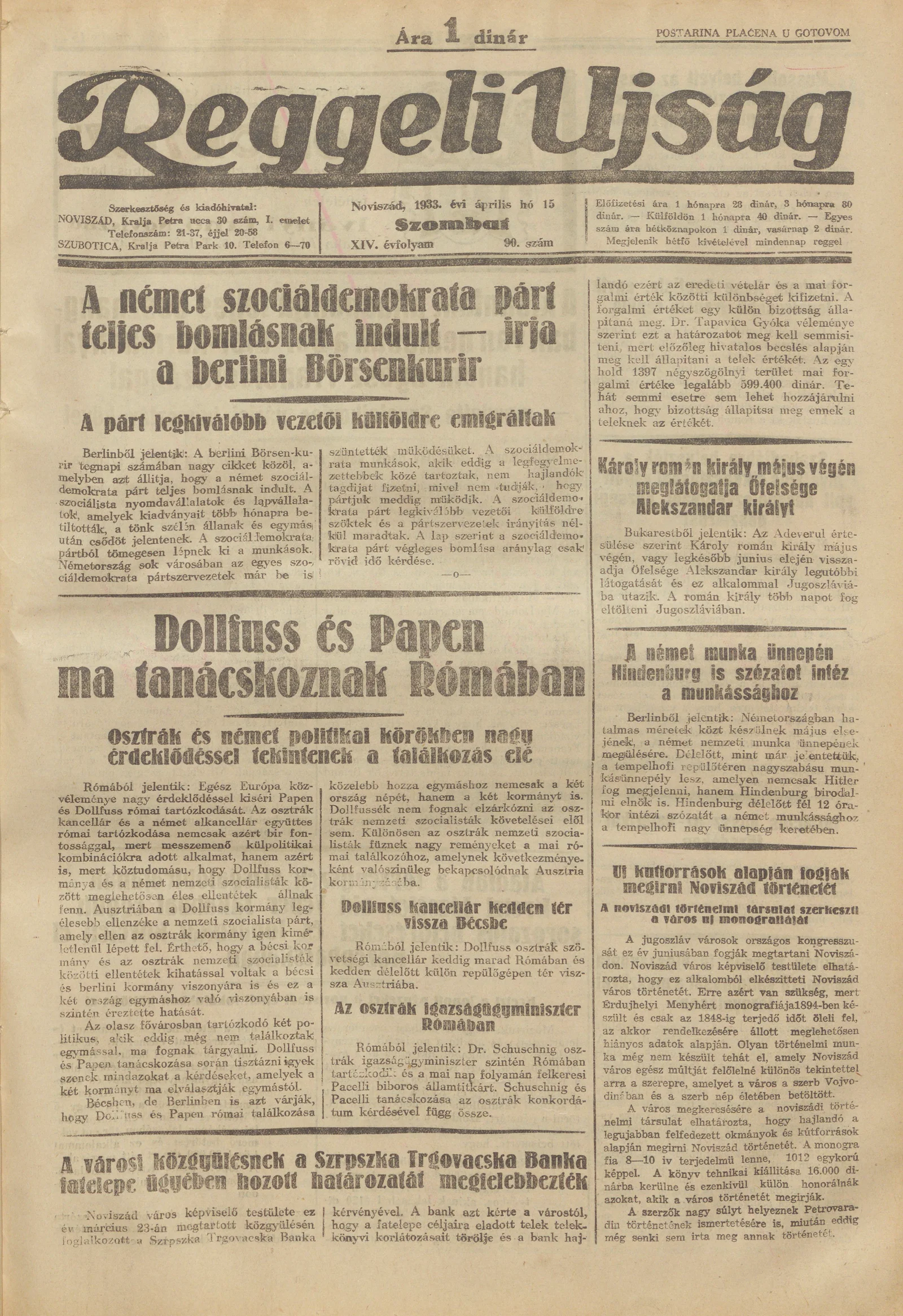 Reggeli Újság, 14. évf. 1933. április 20. 93. sz.