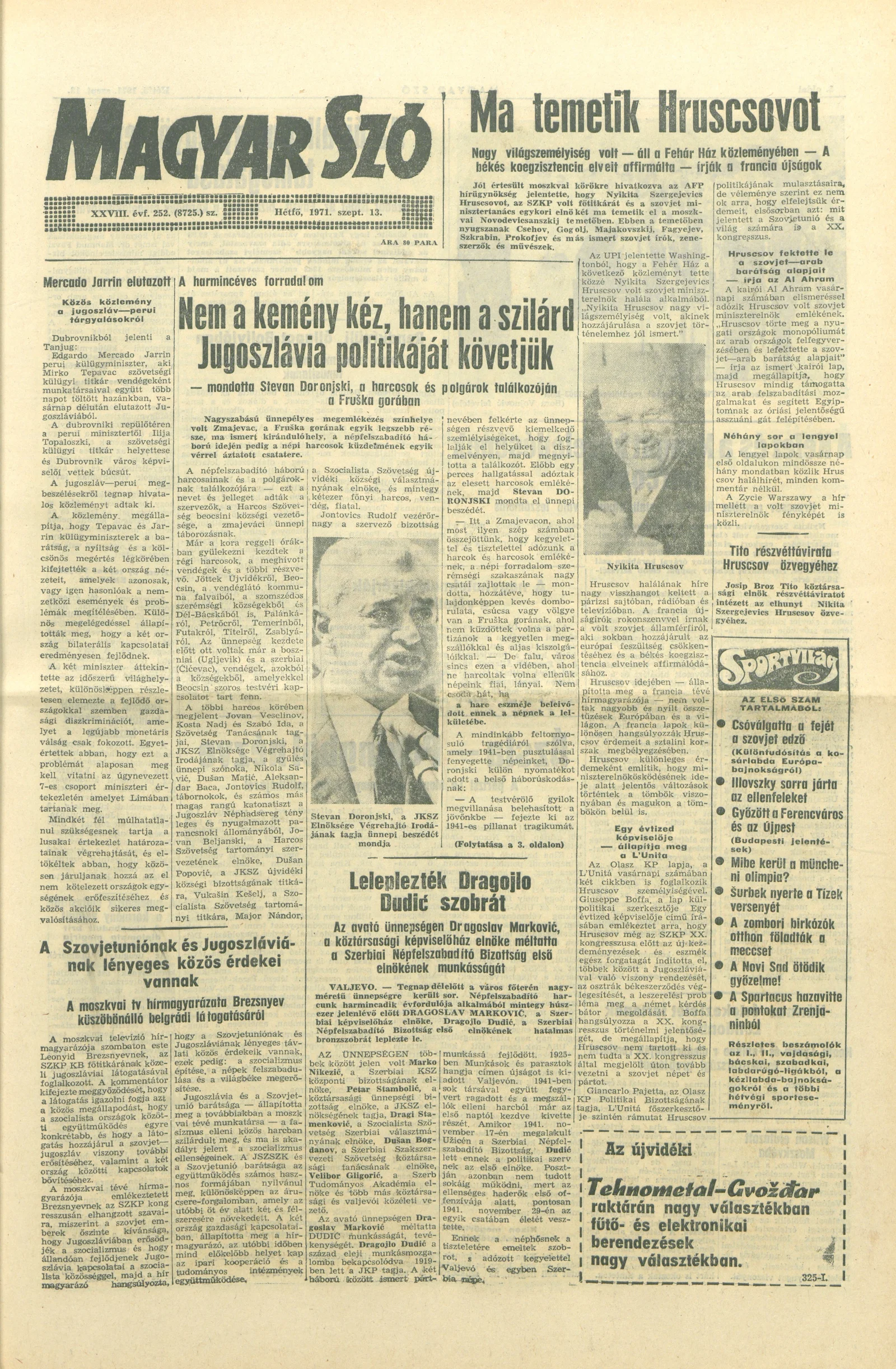 Magyar Szó, 28. évf. 1971. szeptember 13. 252. sz. 1–10. oldal