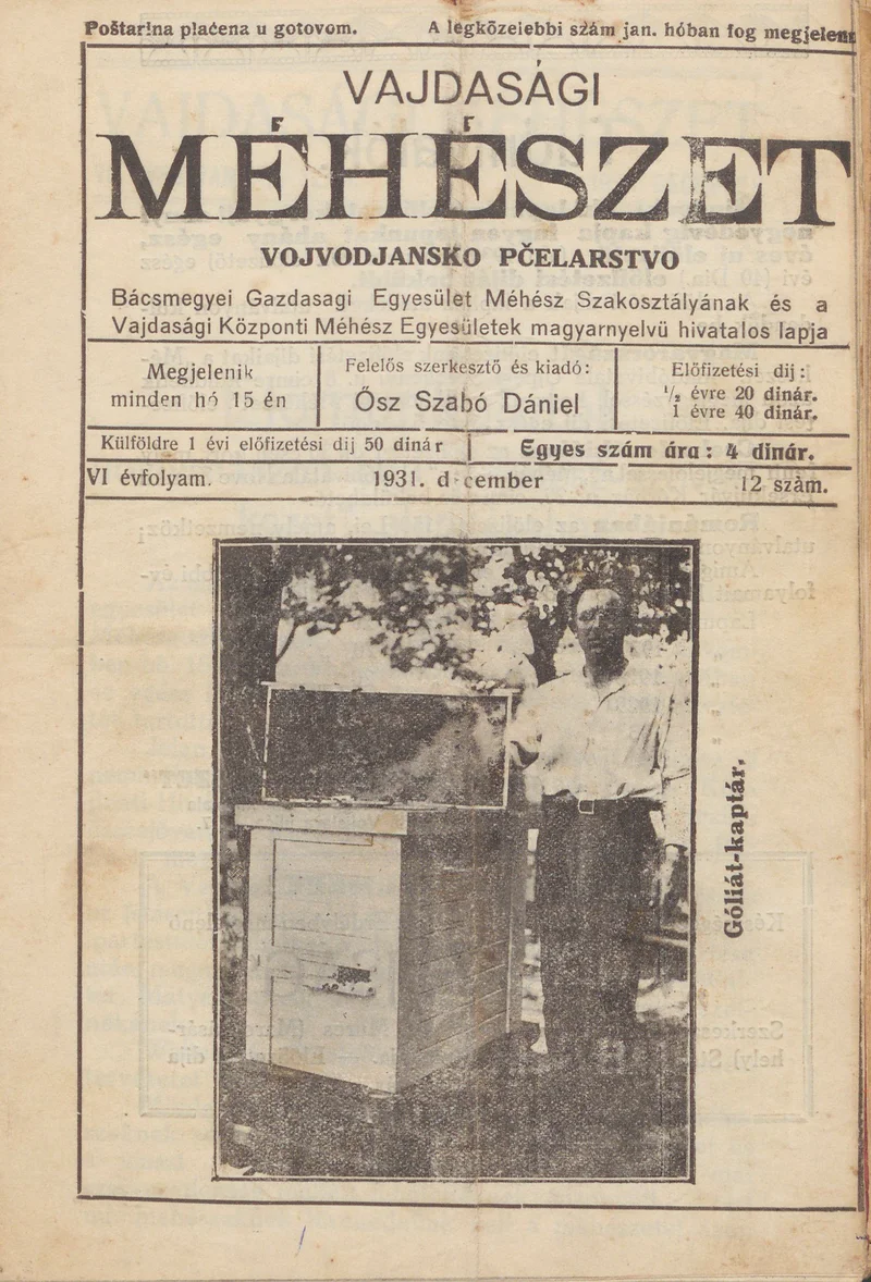 Vajdasági méhészet, 6. évf. 1931. december 15. 12. sz.