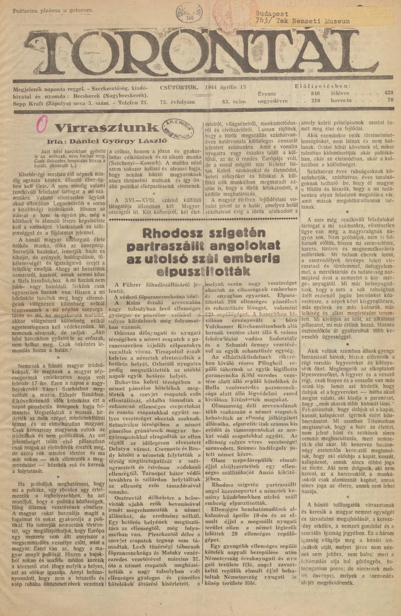 Torontál, 73. évf. 1944. április 13. 83. sz.