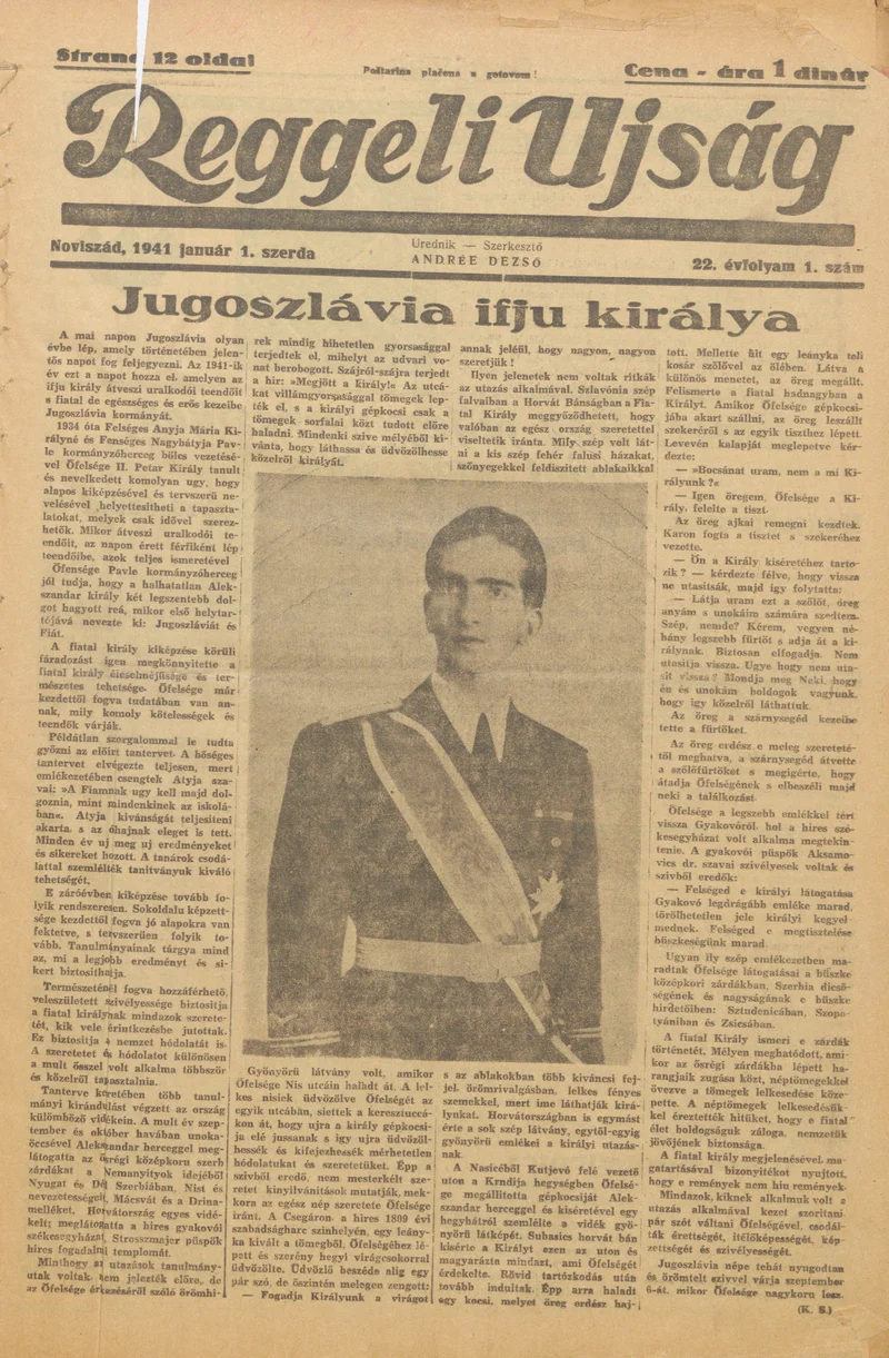 Reggeli Újság, 22. évf. 1941. január 1. 1. sz.