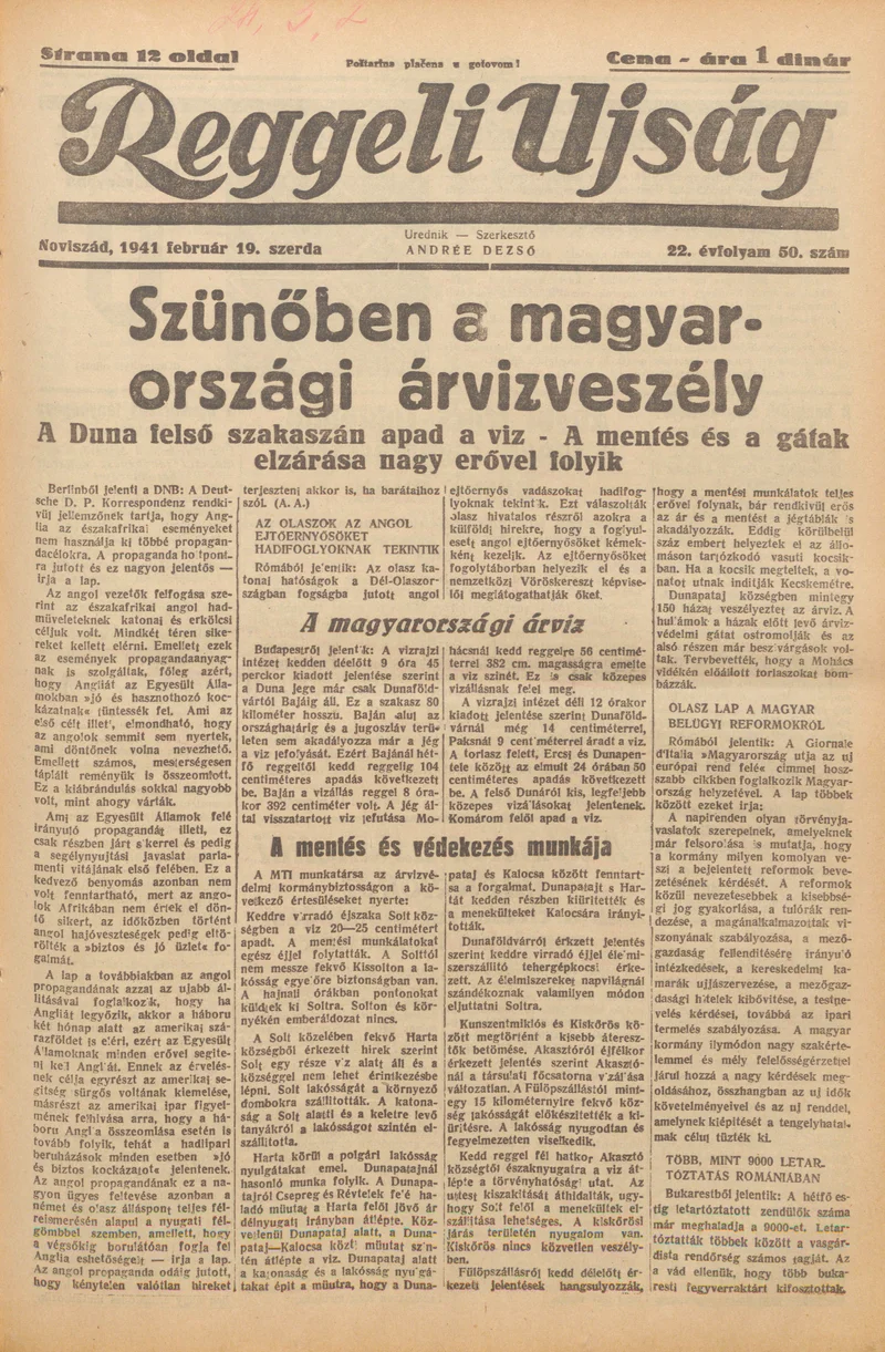 Reggeli Újság, 22. évf. 1941. február 19. 50. sz.