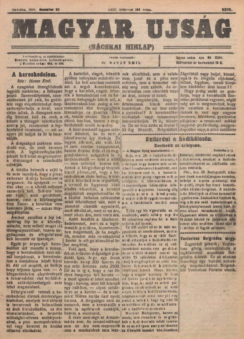 Bácskai Hirlap, 23. évf. 1919. december 30. 164. sz.