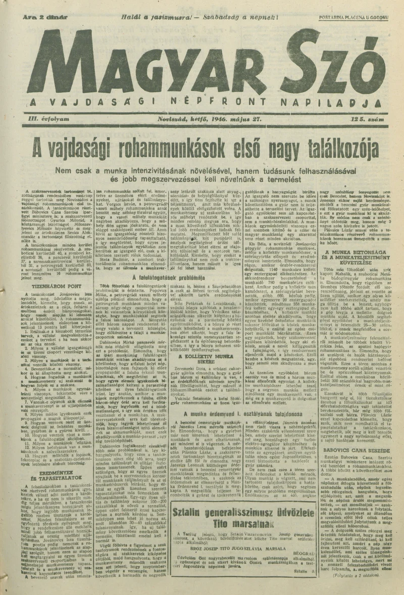 Magyar Szó, 3. évf. 1946. május 27. 125. sz. 1–6. oldal