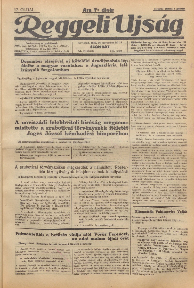 Reggeli Újság, 11. évf. 1930. november 29. 280. sz.