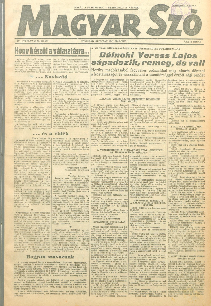 Magyar Szó, 4. évf. 1947. március 1. 50. sz. 1–6. oldal