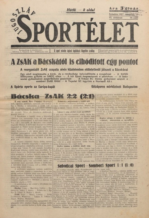 Jugoszláv sportélet, 6. évf. 1927. november 14. 59. sz.