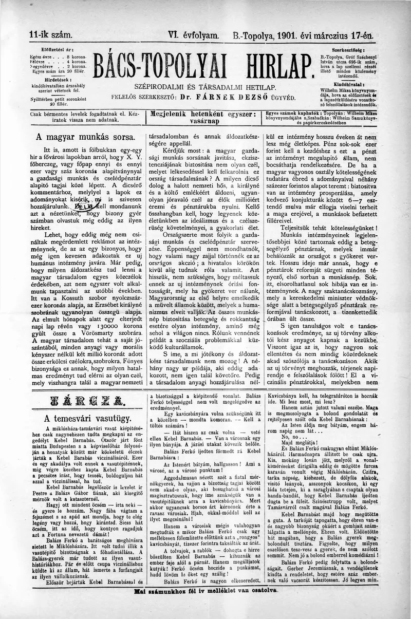 Bács-Topolyai Hirlap, 6. évf. 1901. március 17. 11. sz.