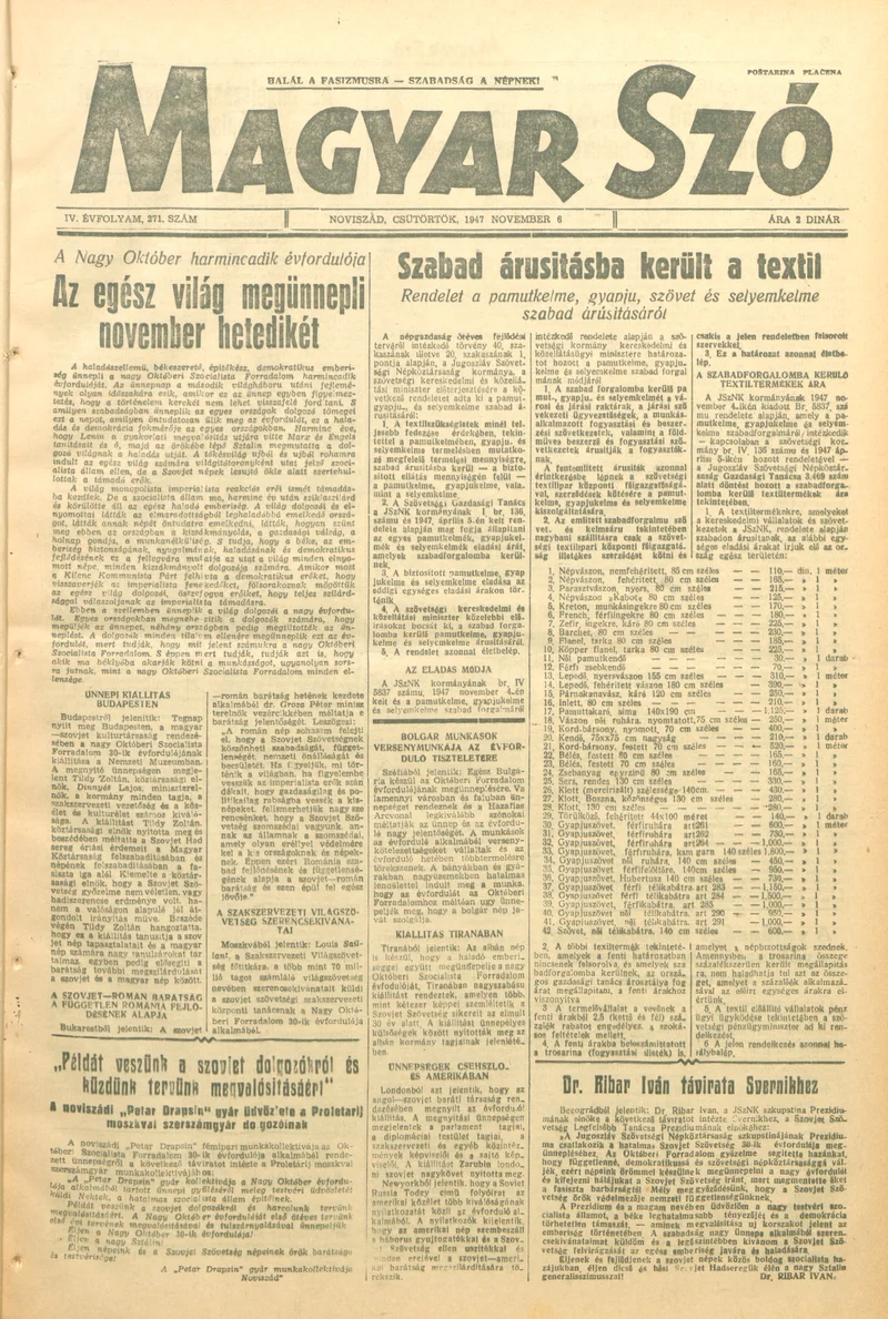 Magyar Szó, 4. évf. 1947. november 6. 271. sz. 1–6. oldal