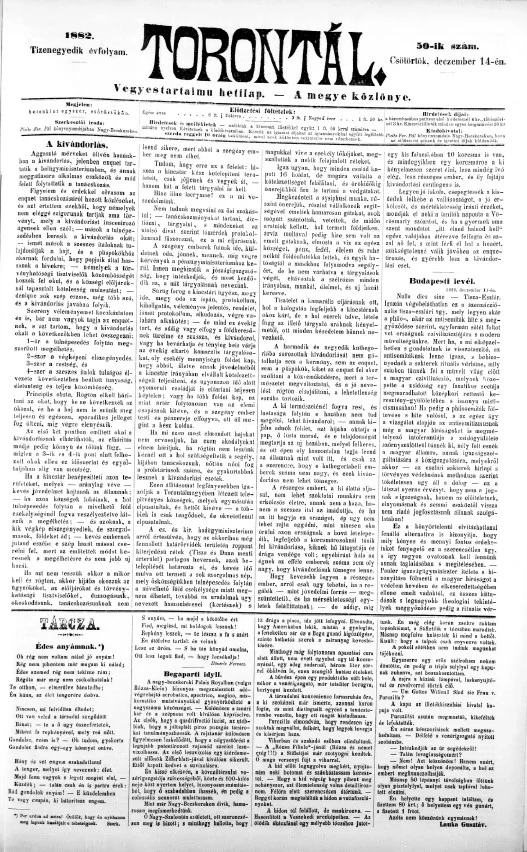 Torontál, 11. évf. 1882. december 14. 50. sz.