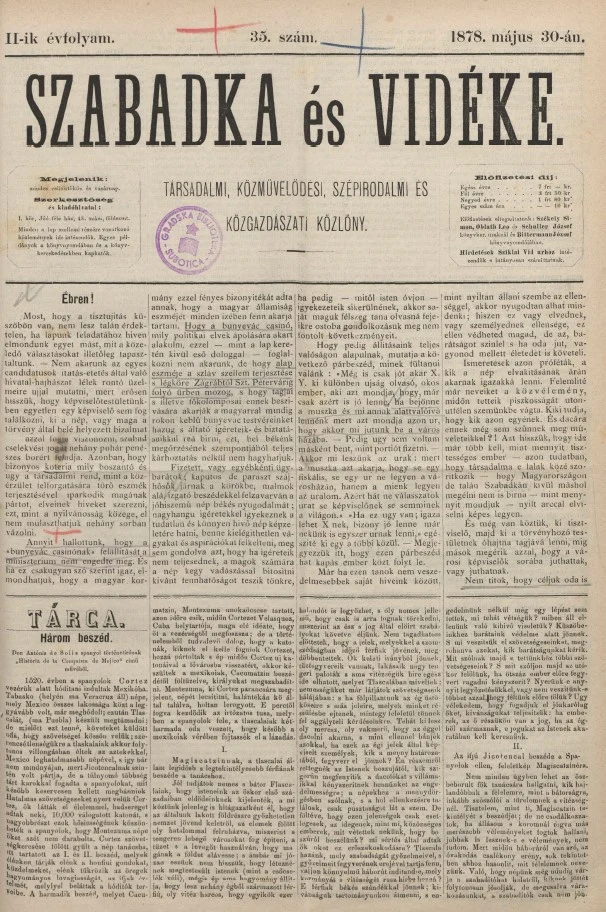 Szabadka és vidéke, 2. évf. 1878. május 30. 35. sz.