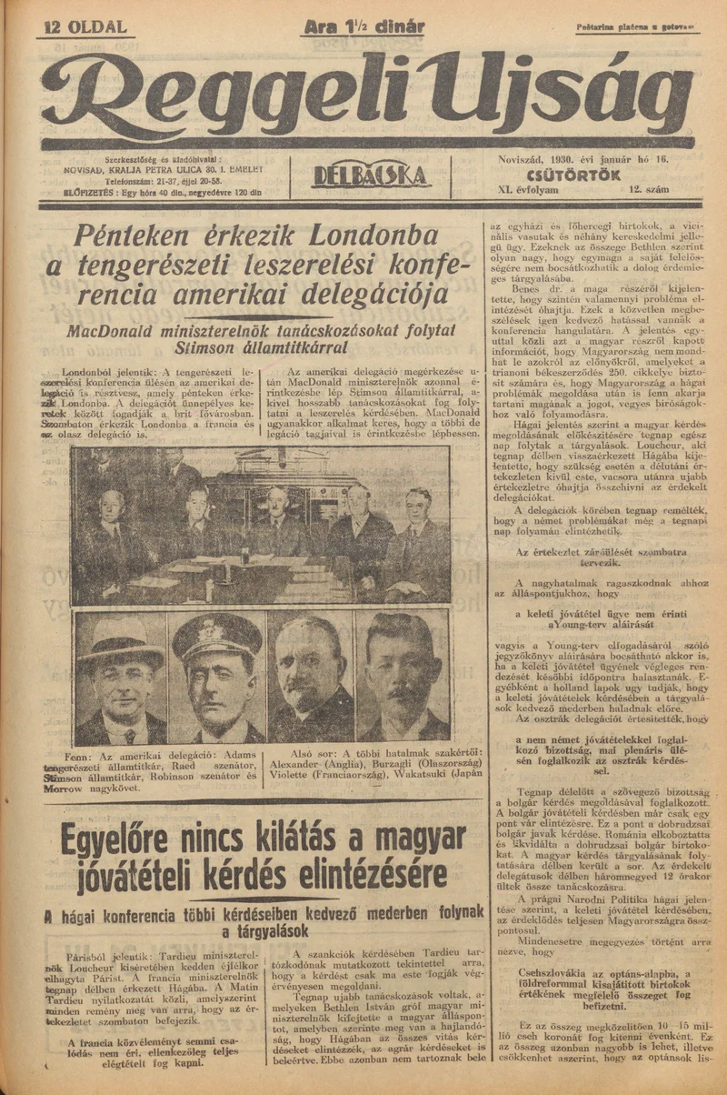 Reggeli Újság, 11. évf. 1930. január 16. 12. sz.