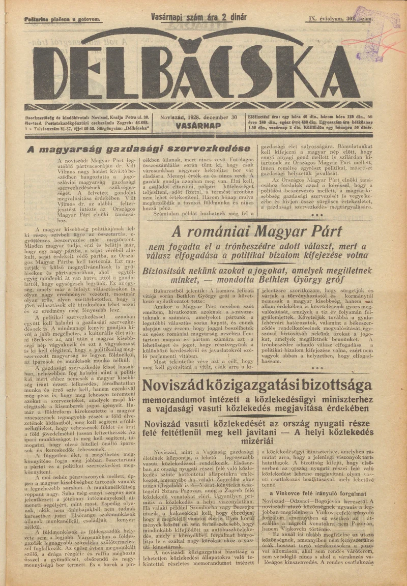 Délbácska, 9. évf. 1928. december 30. 303. sz.