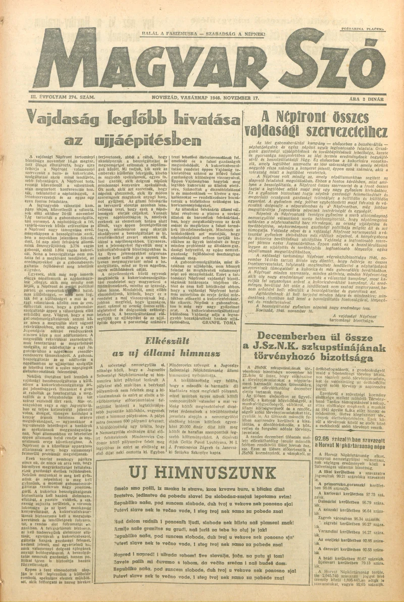 Magyar Szó, 3. évf. 1946. november 17. 274. sz. 1–6. oldal