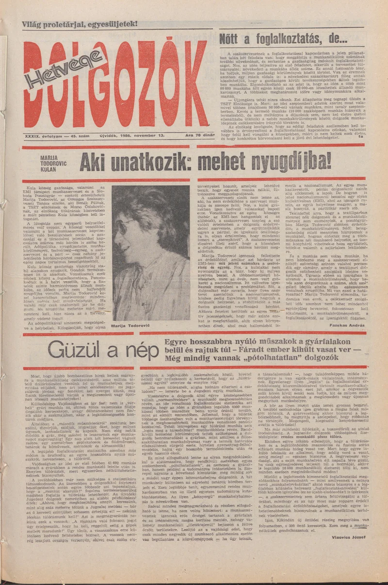 Dolgozók, 40. évf. 1986. november 13. 45. sz.