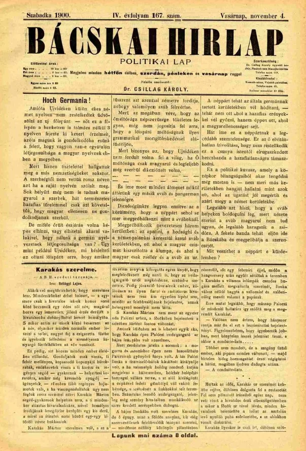 Bácskai Hirlap, 4. évf. 1900. november 4. 167. sz.