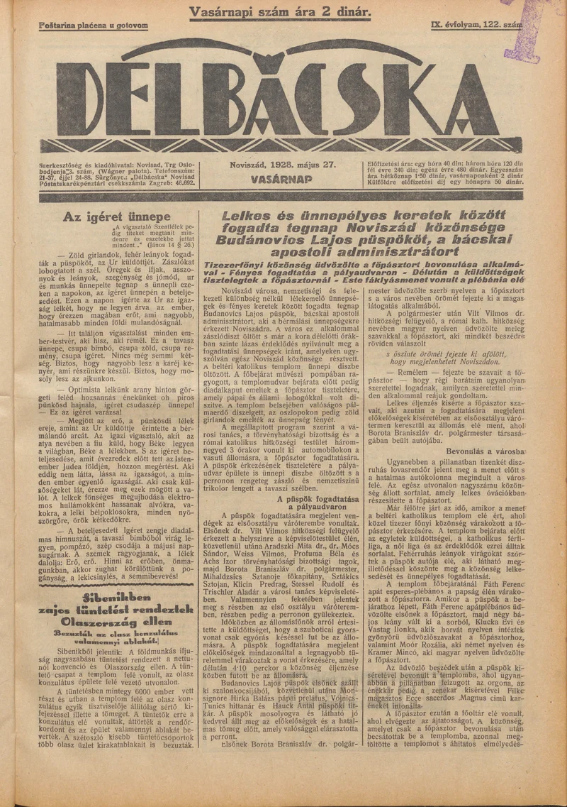 Délbácska, 9. évf. 1928. május 27. 122. sz.