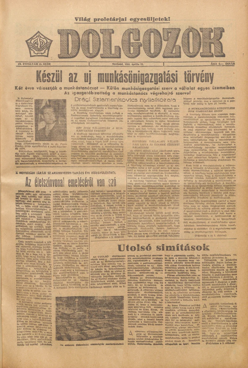 Dolgozók, 9. évf. 1955. április 12. 15. sz.