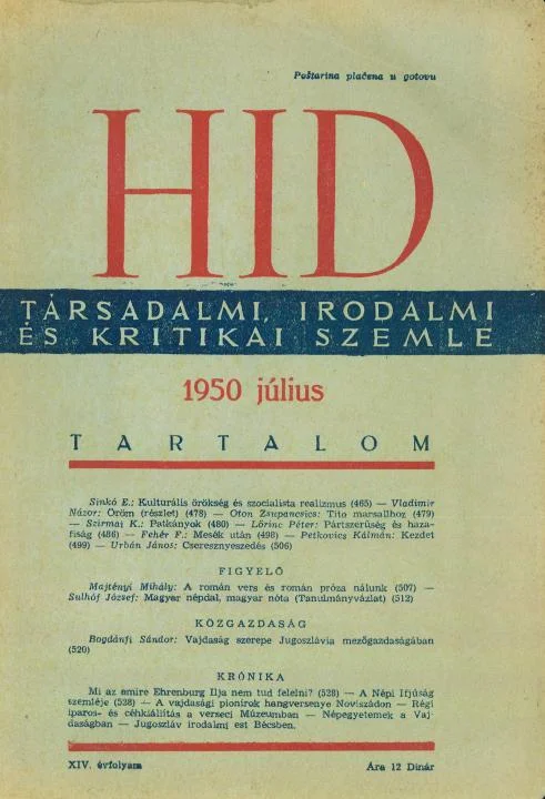 Híd, 14. évf. 1950. július. 7. sz. 465–528. oldal
