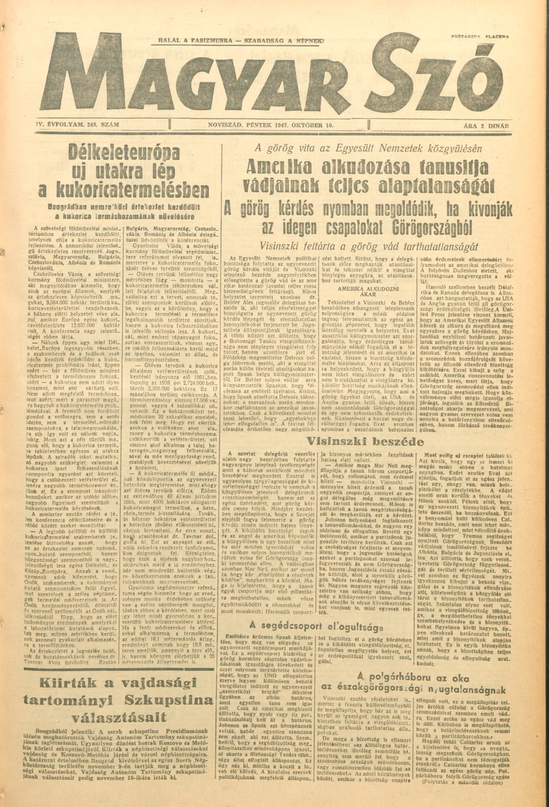 Magyar Szó, 4. évf. 1947. október 10. 248. sz. 1–6. oldal