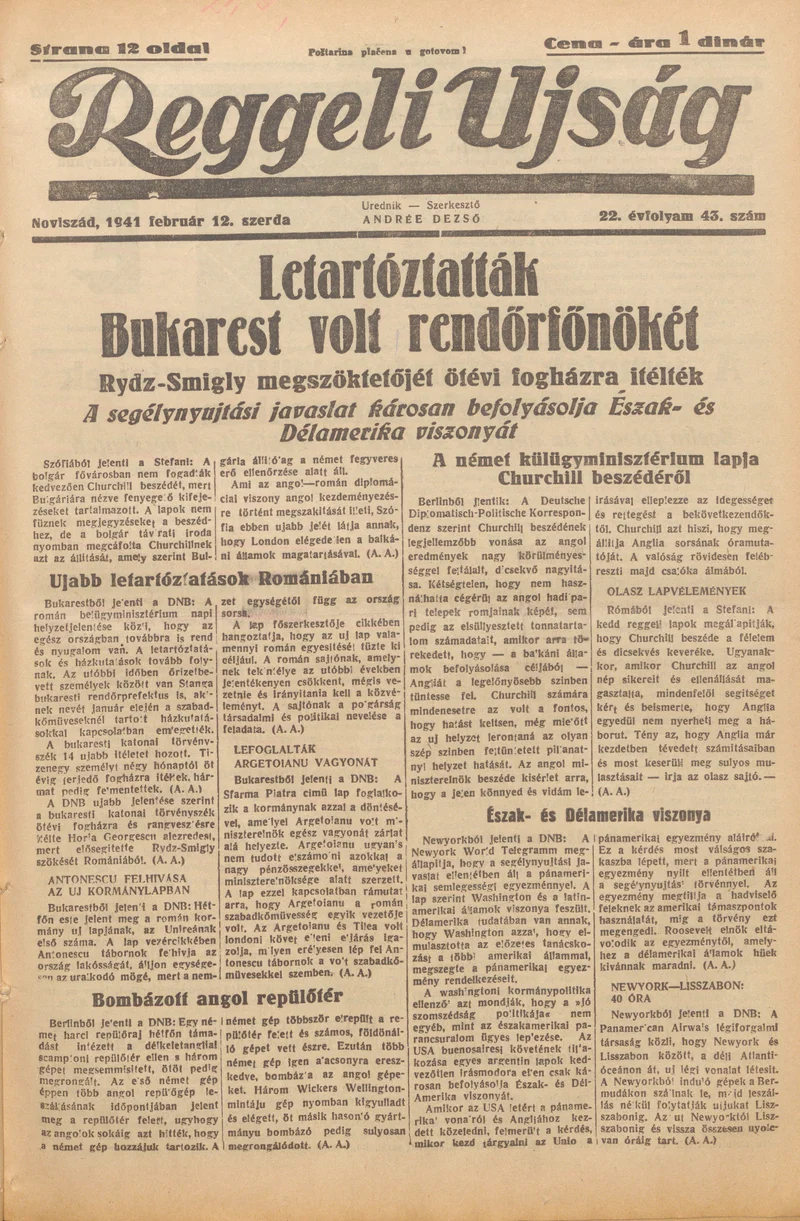 Reggeli Újság, 22. évf. 1941. február 12. 43. sz.