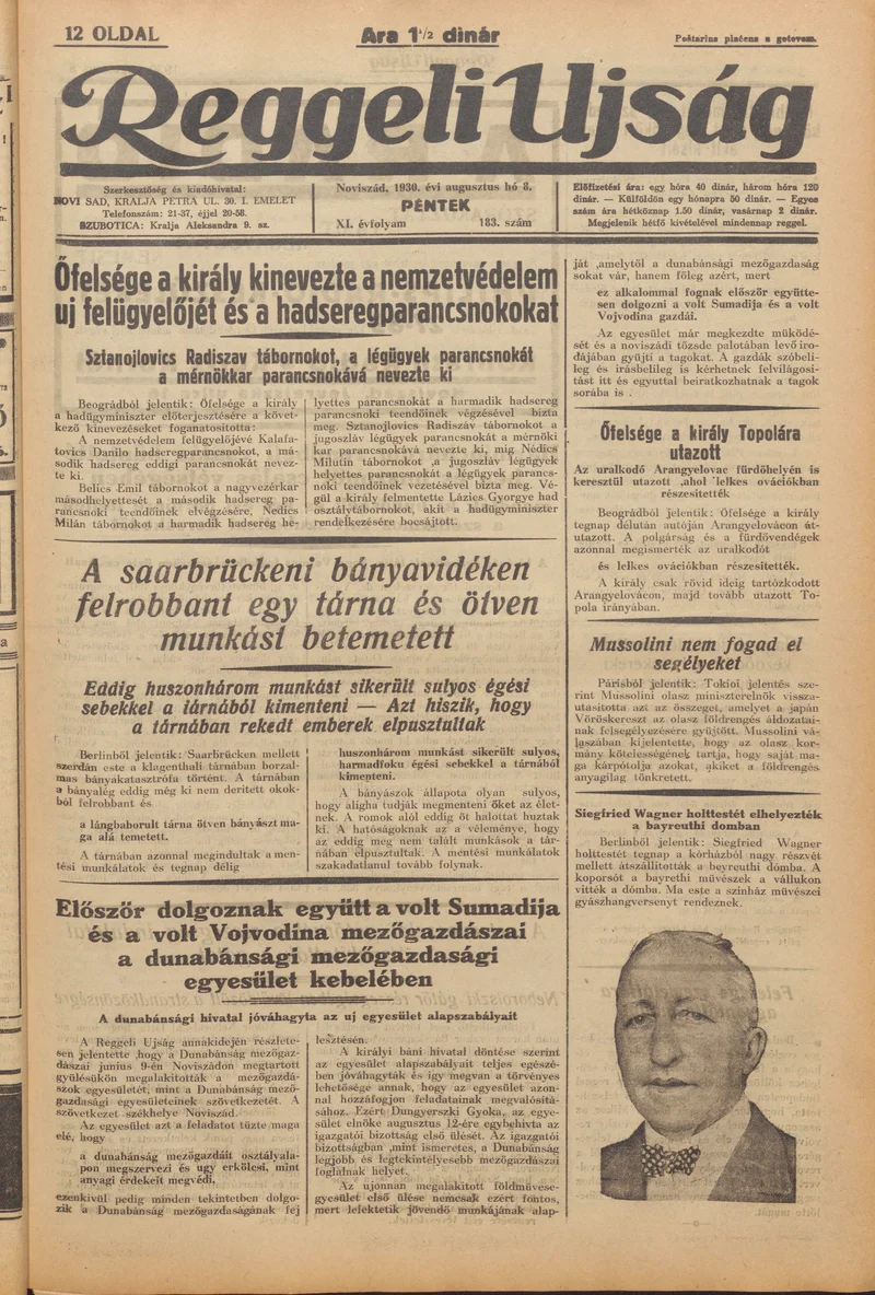 Reggeli Újság, 11. évf. 1930. augusztus 8. 183. sz.