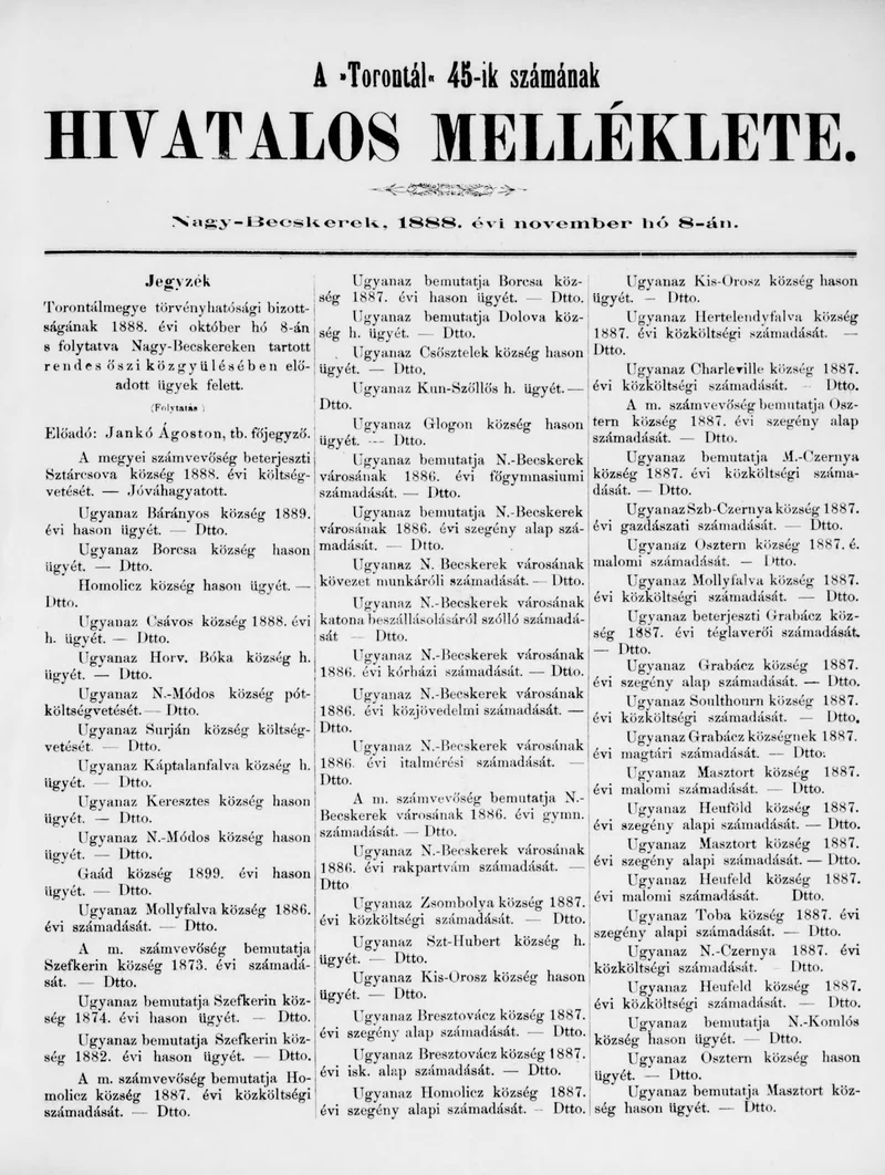 A Totontál  hivatalos melléklete, 1. évf. 1888. november 8. 45. sz.