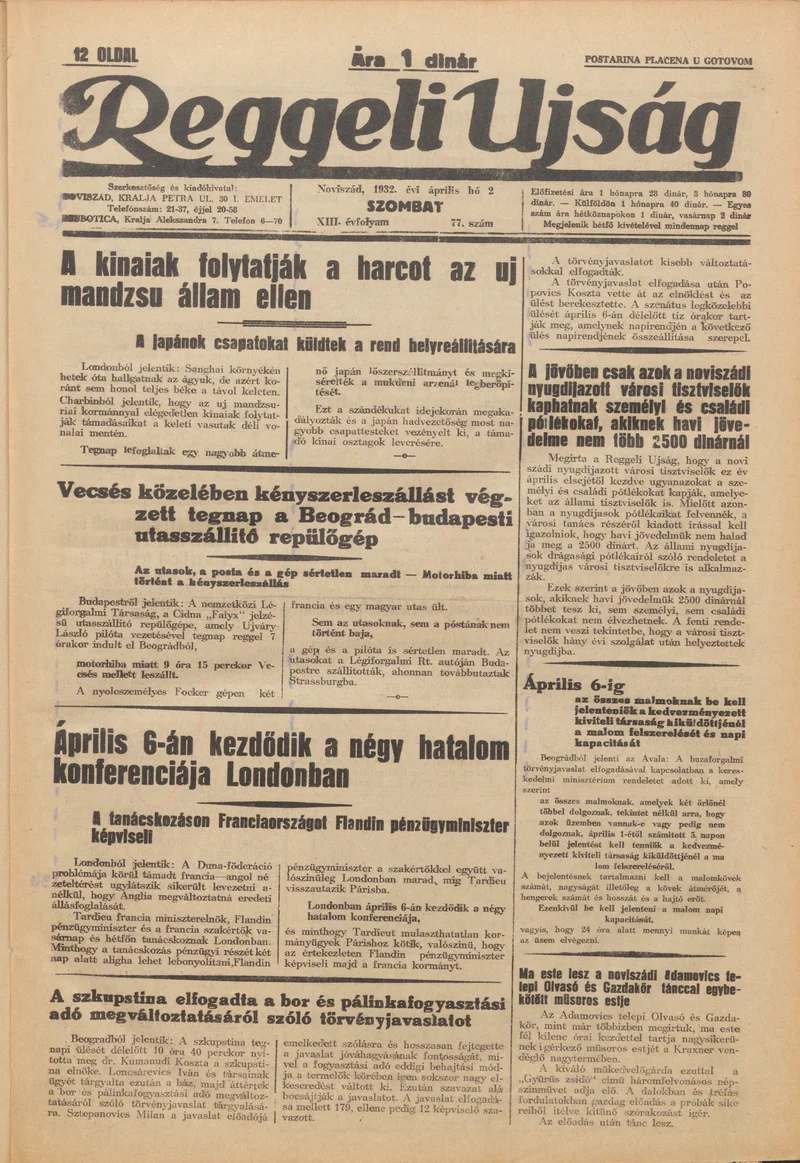 Reggeli Újság, 13. évf. 1932. április 2. 77. sz.