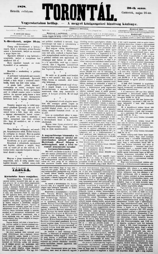 Torontál, 7. évf. 1878. május 16. 20. sz.