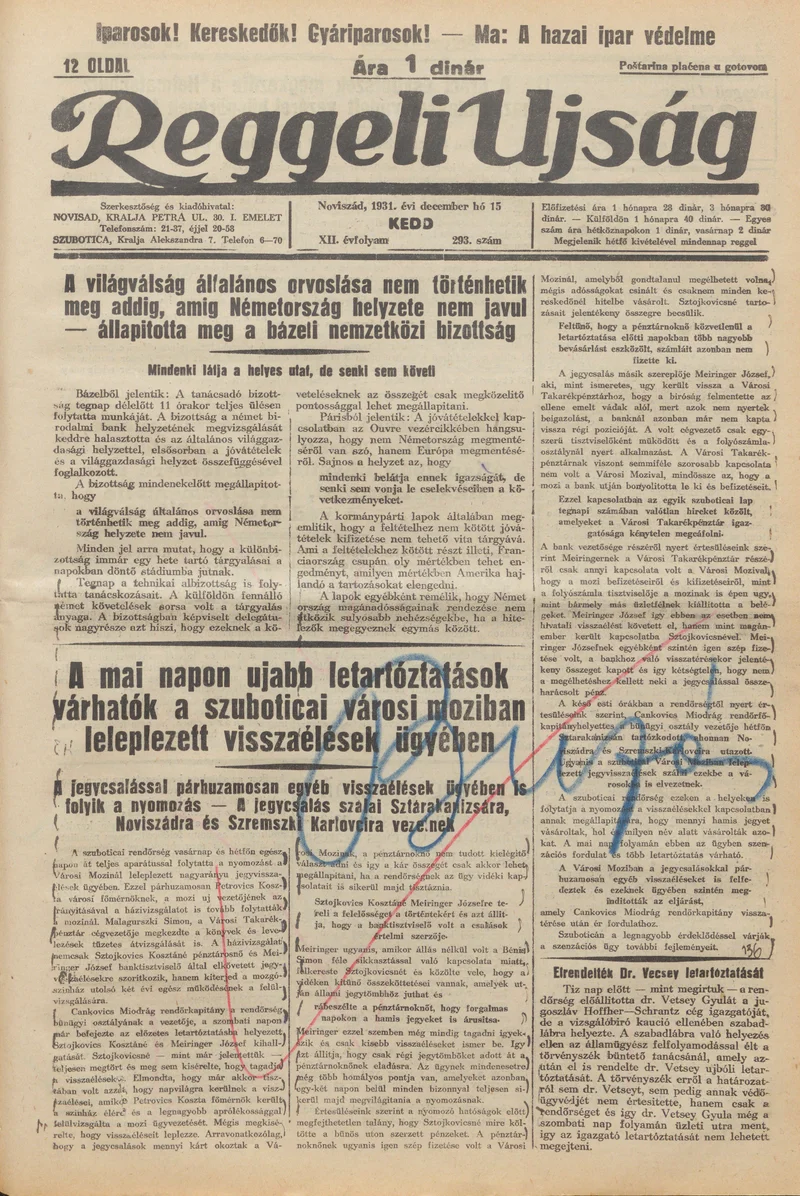 Reggeli Újság, 12. évf. 1931. december 15. 193. sz.