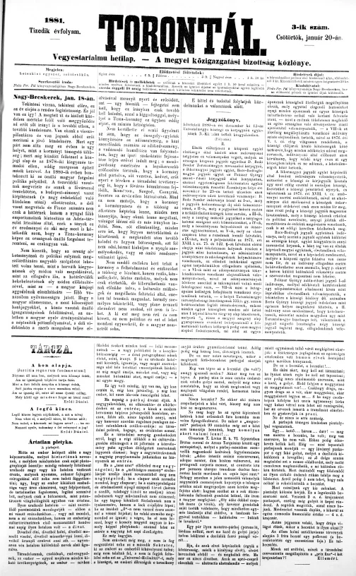 Torontál, 10. évf. 1881. január 20. 3. sz.
