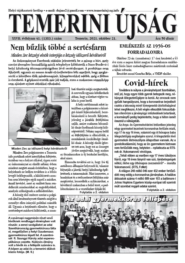Temerini Újság, 27. évf. 2021. október 21. 41. sz.