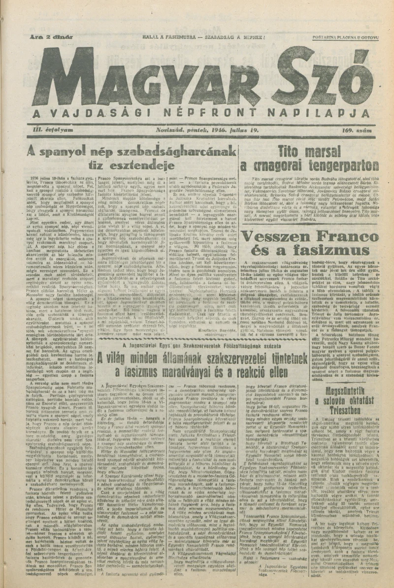 Magyar Szó, 3. évf. 1946. július 19. 169. sz. 1–8. oldal