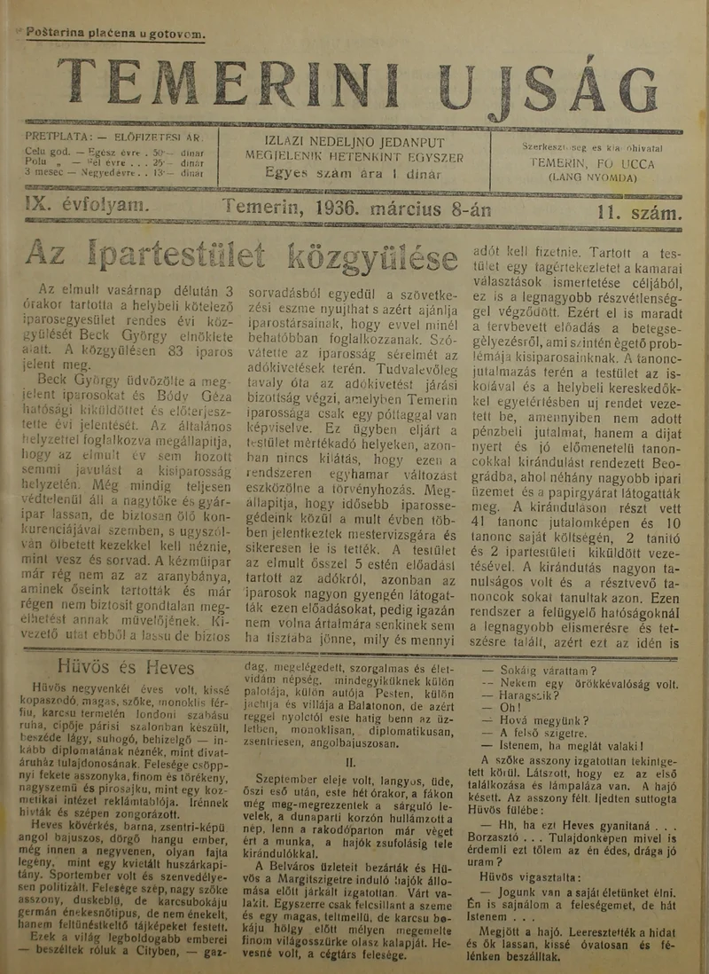 Temerini Újság 1928-1944, 9. évf. 1936. március 8. 11. sz.