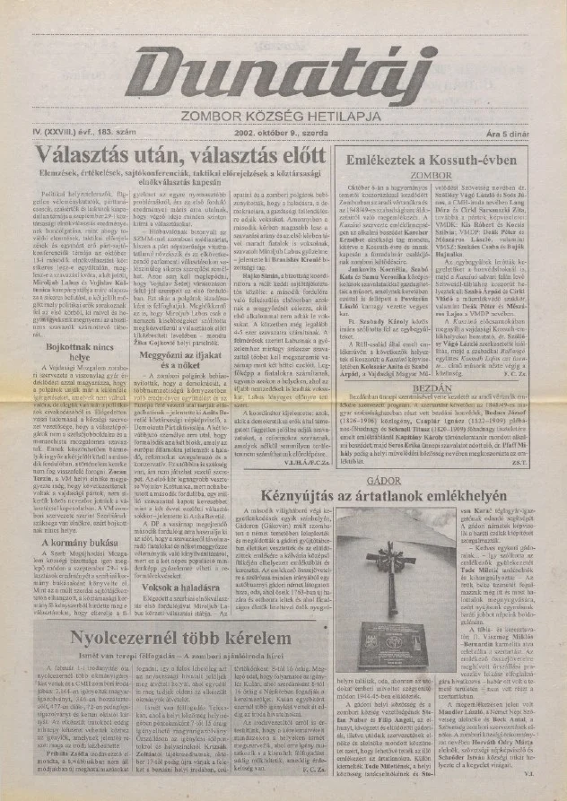 Dunatáj, 4. évf. 2002. október 9. 183. sz.