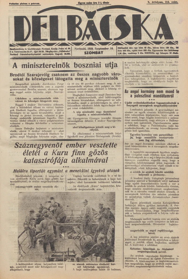 Délbácska, 10. évf. 1929. szeptember 14. 214. sz.