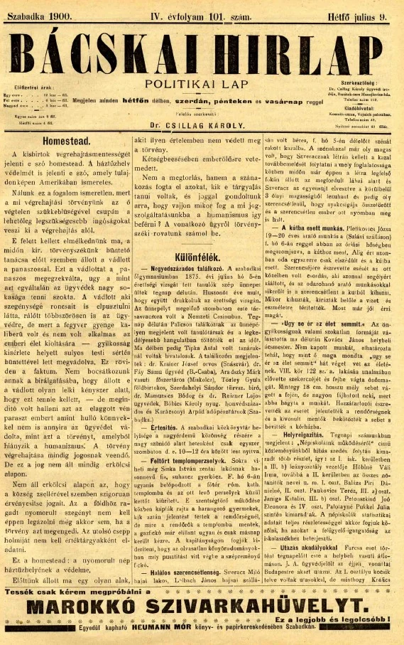 Bácskai Hirlap, 4. évf. 1900. július 9. 101. sz.