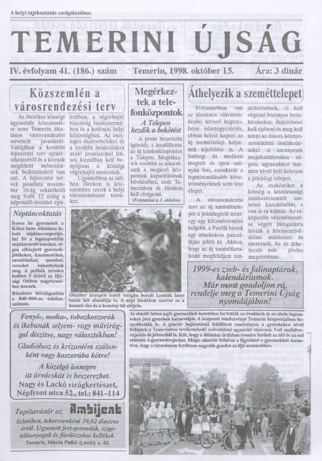 Temerini Újság, 4. évf. 1998. október 15. 41. sz.