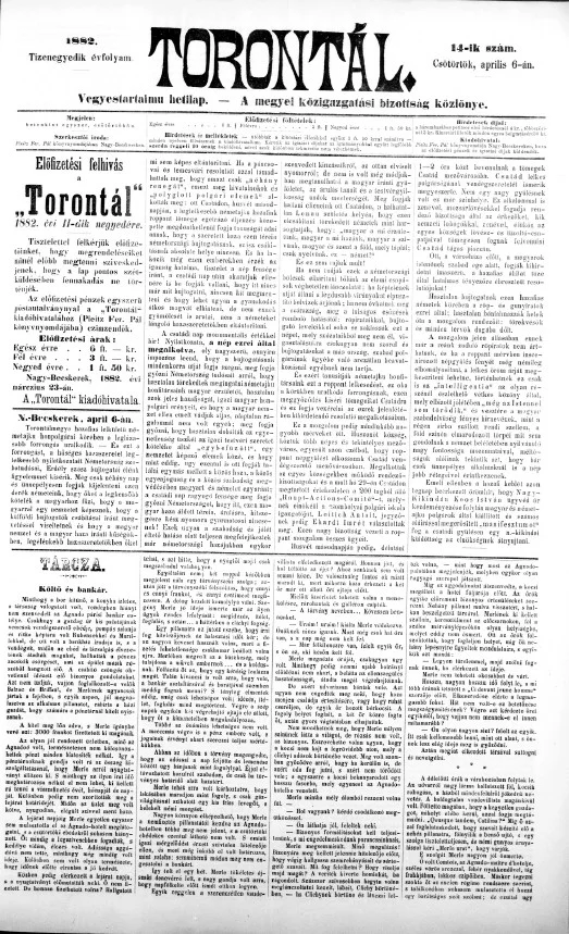 Torontál, 11. évf. 1882. április 6. 14. sz.